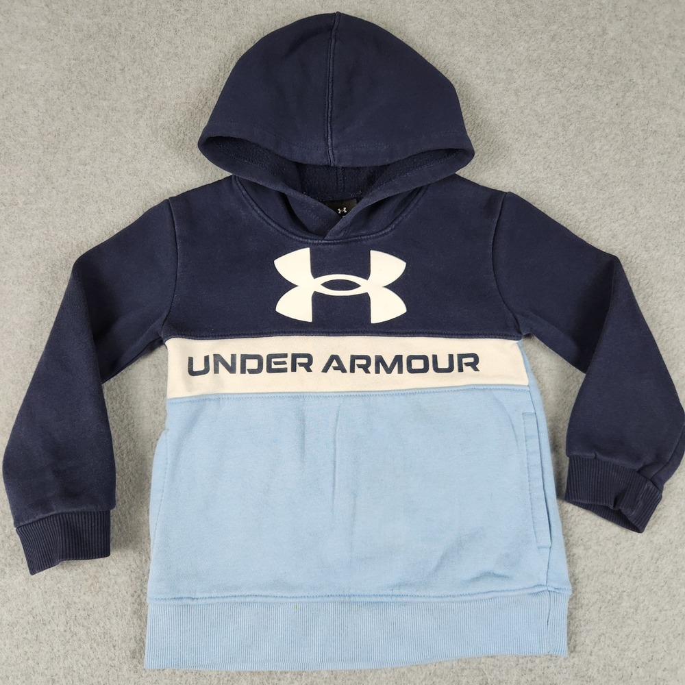 Under Armour Hoodie Boys 5 Blue Colorblock Fleece Lined Graphic Logo Pullover